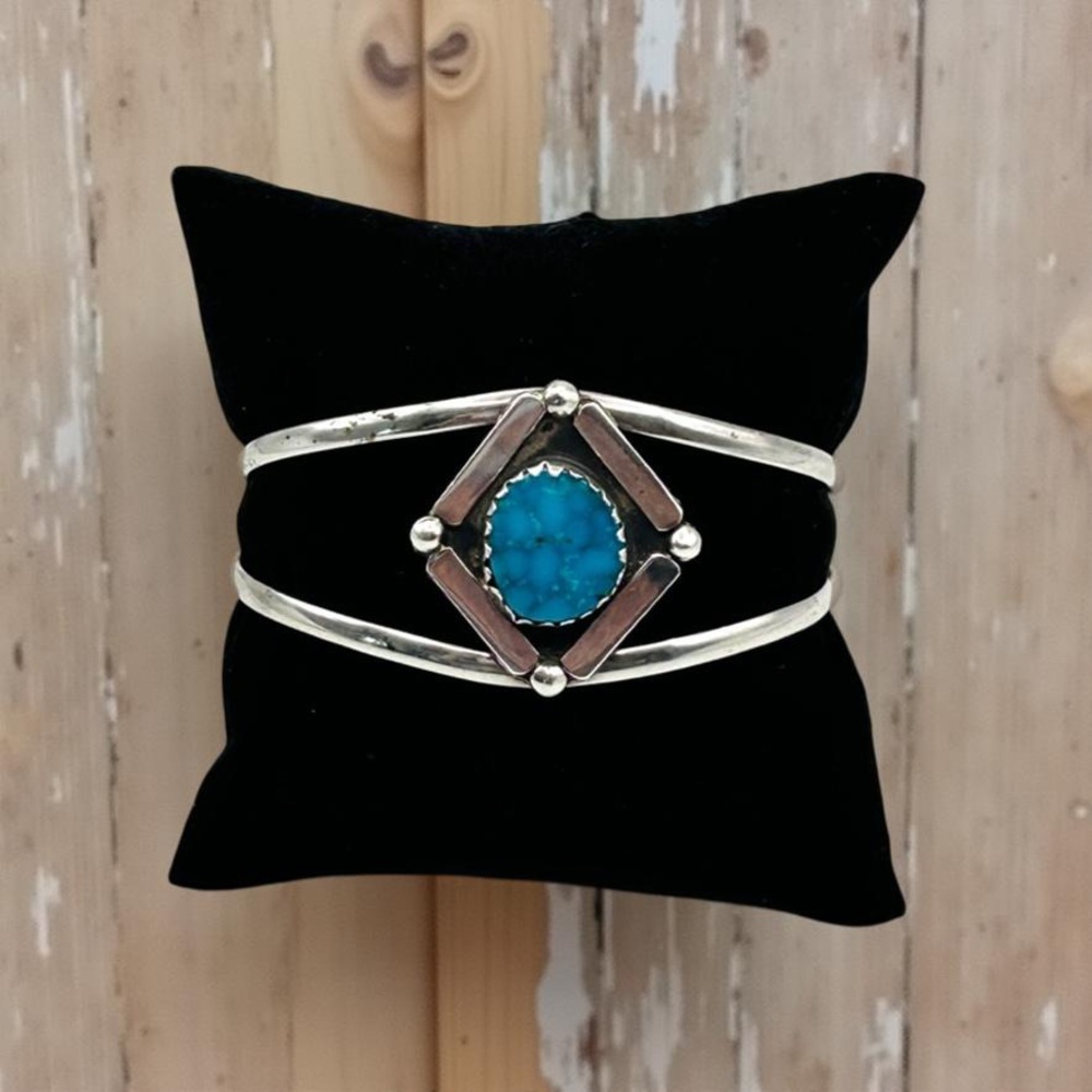 Vintage Sterling Silver Mexico Turquoise Cuff Bracelet 7"